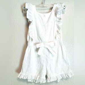 Rachel Zoe White Jumpsuit with Ruffled Sleeves and Fabric Belt